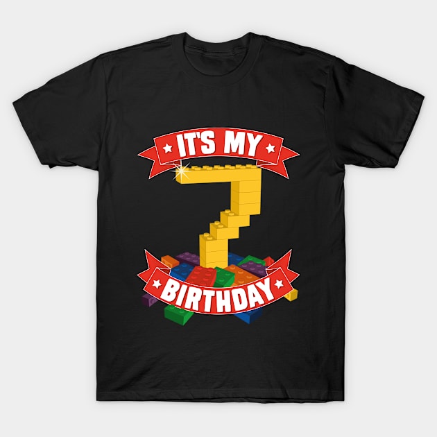 It's My Birthday 7th Years Old Block Building Boys Girls T-Shirt by TheMerchHaven